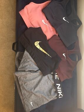 Nike Women's Mixed Sports Bra Set in Black, Pink, Brown Black n Gold swoosh